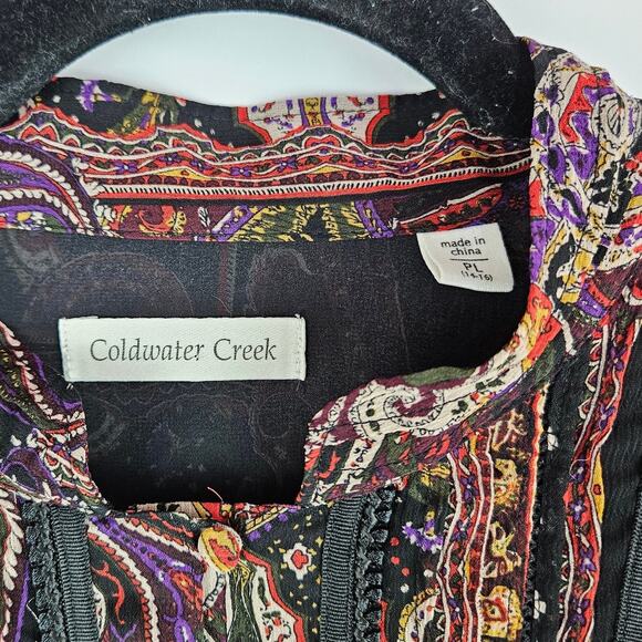 Coldwater Creek Women’s Sheer Boho Paisley Blouse PL Petite Large Whimsical Fall - Picture 4 of 12